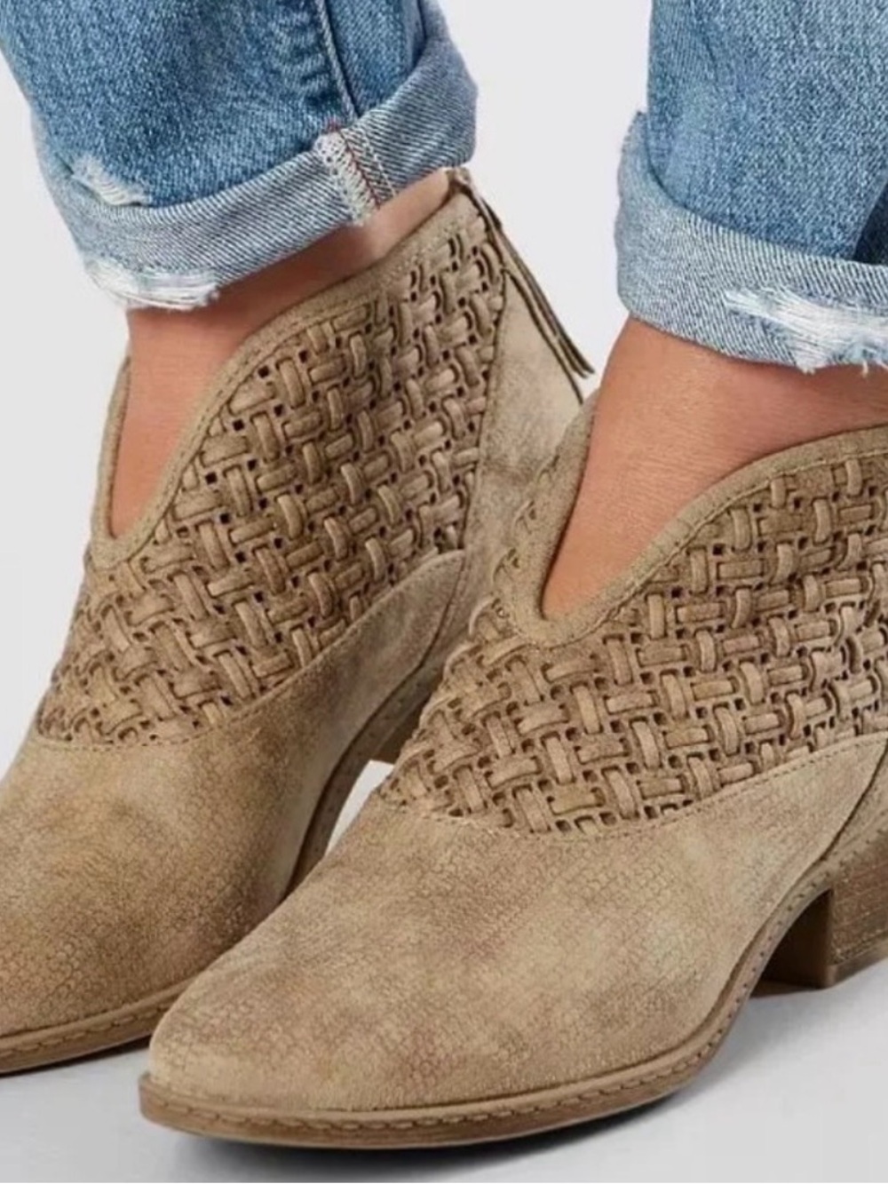 Not Rated Taupe Woven Suede Ankle Heeled Boots